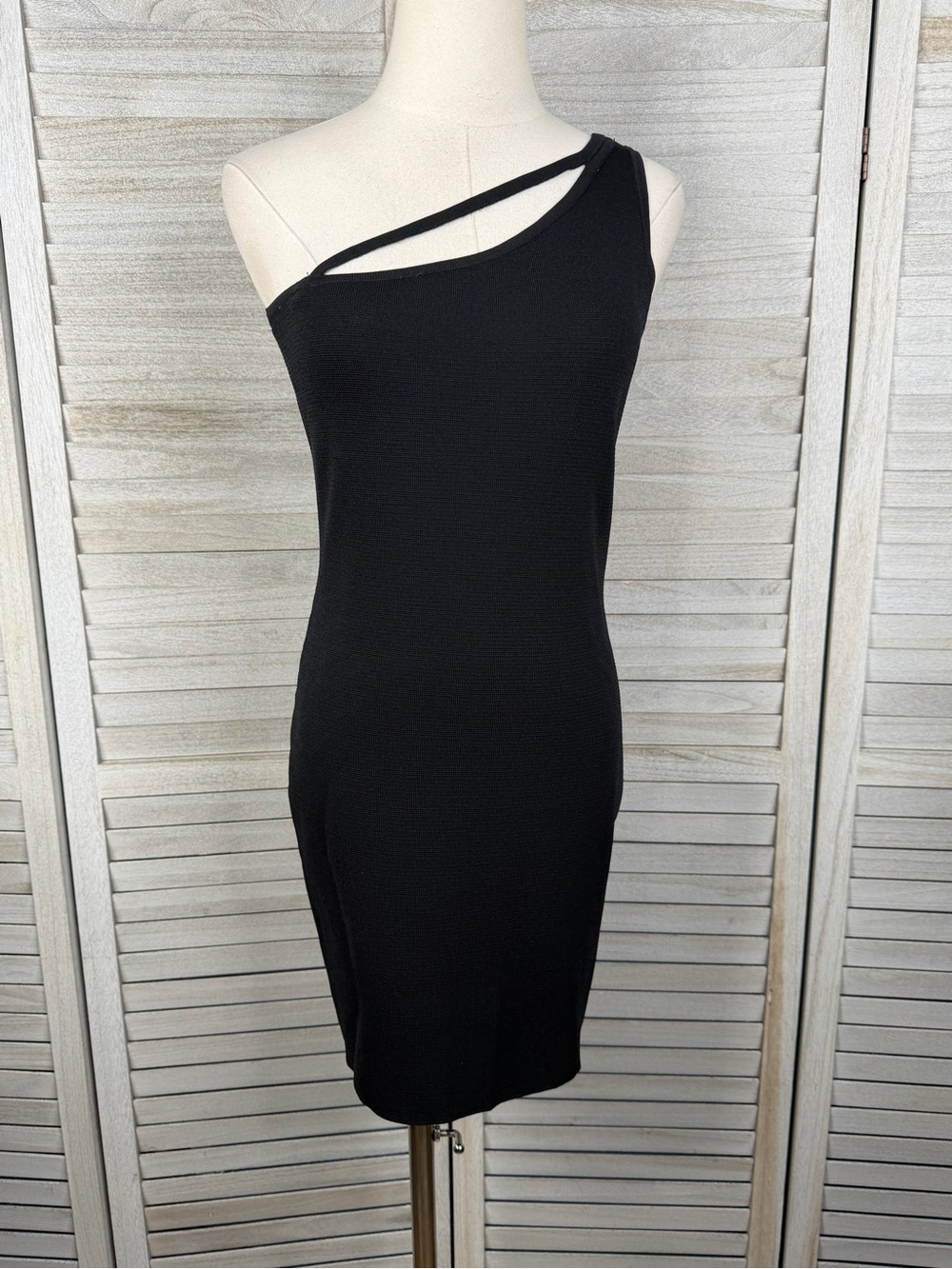 FOREVER 21 One Shoulder Mini Sweater Dress Bodycon Black-Large